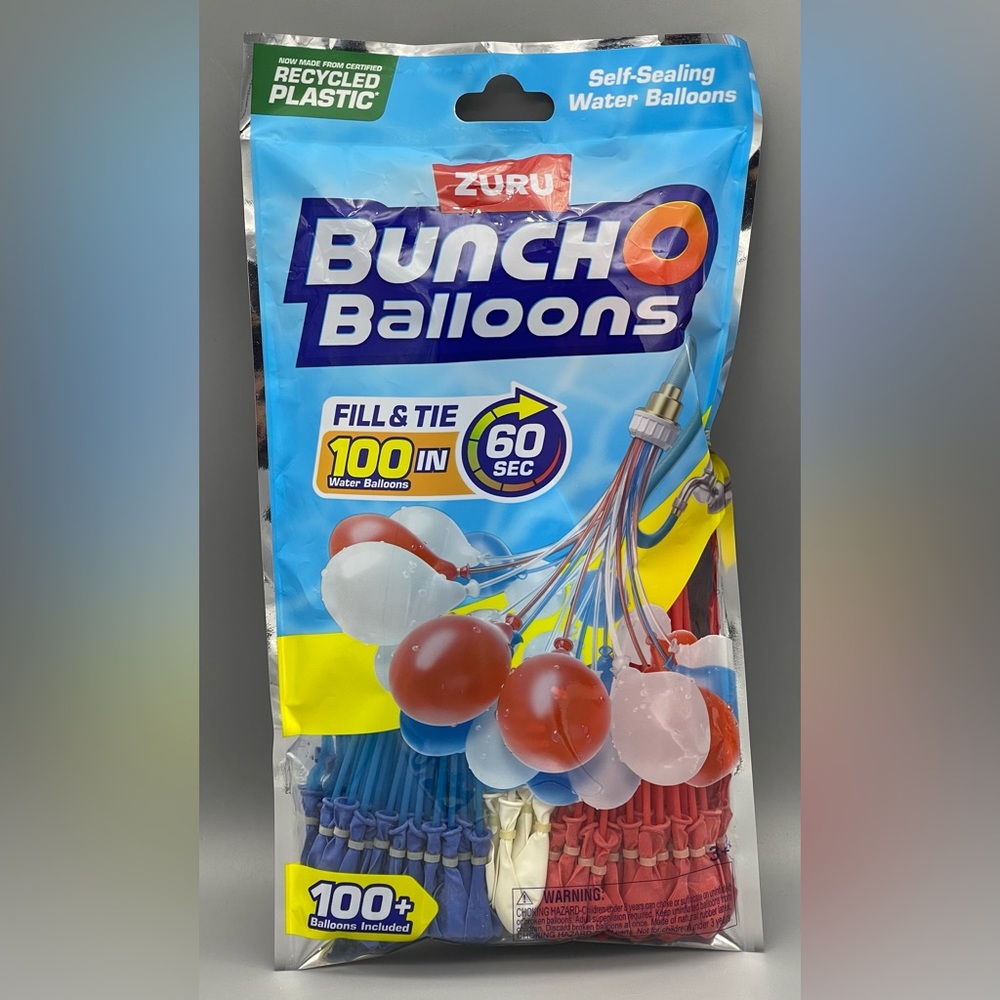 Zuru Buncho Balloons 100 Water Balloons Fill N Tie In 60 Sec Red White Blue NEW